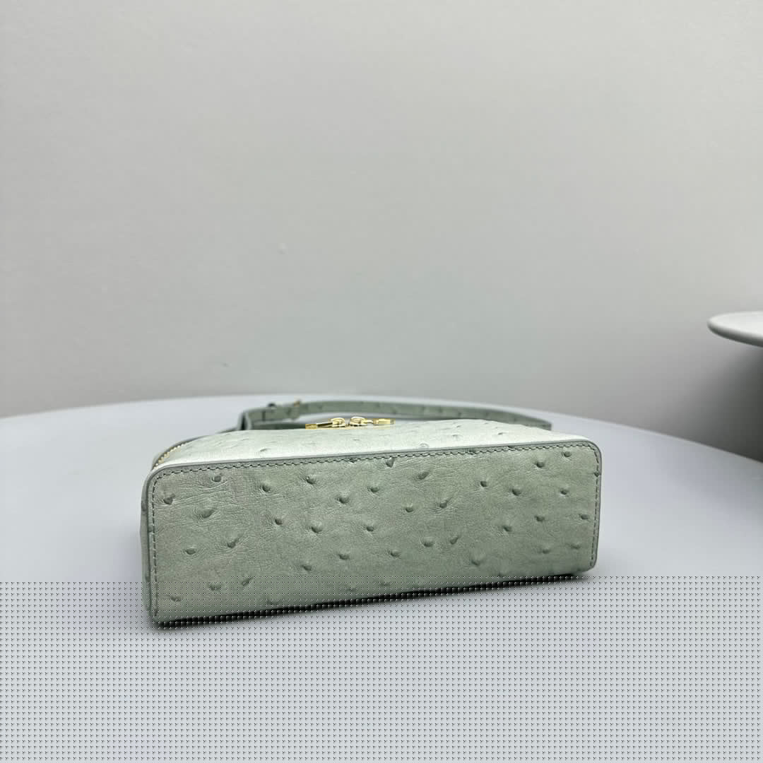EXTRA POCKET L19 IN PEARL GRAY OSTRICH LEATHER