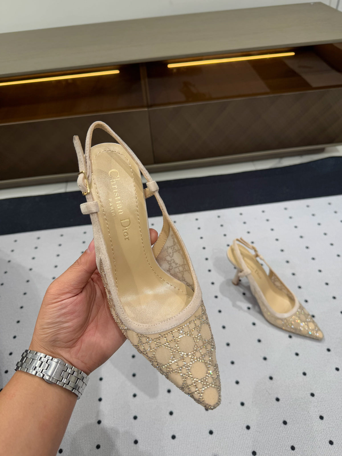 DIOR HIGH HEELS SLINGBACK IN CAMEL BEIGE LAMB SUEDE 10 CM